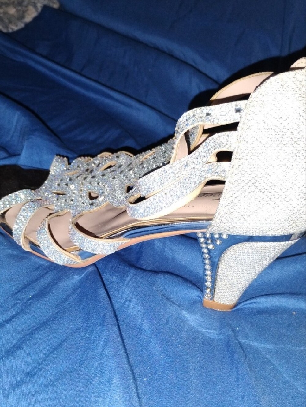 Silver Rhinestone Strappy High Heels - Picture 4 of 5